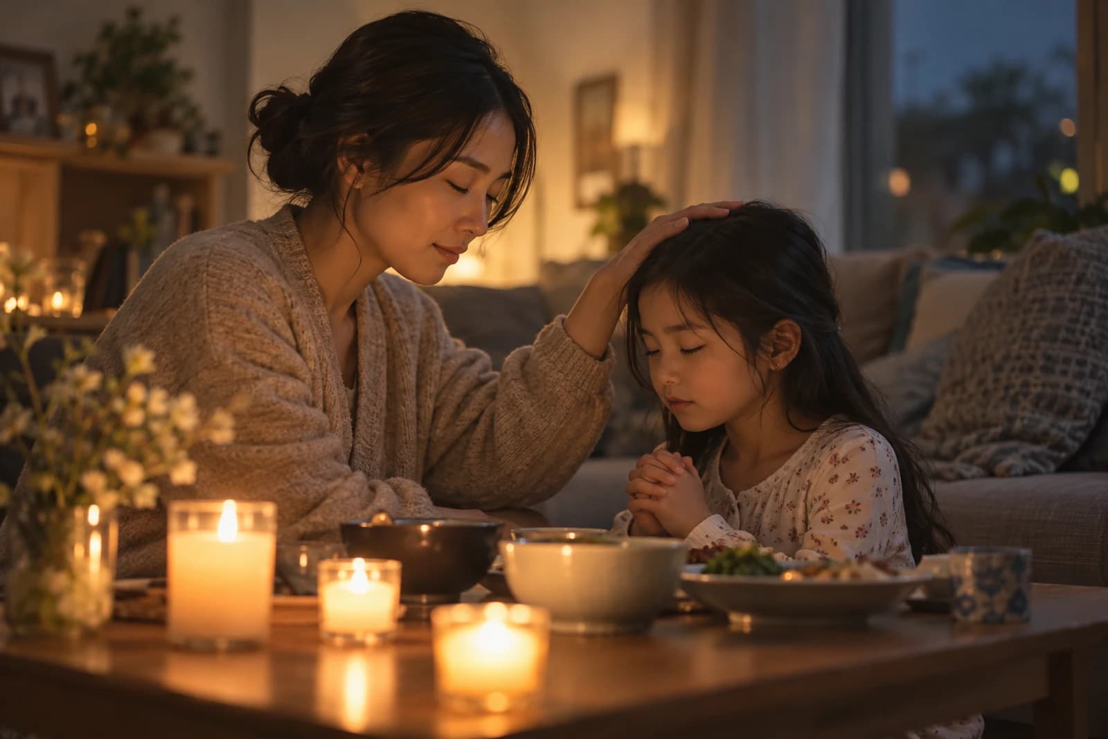 A family evening by candlelight, any faith, warm and quiet