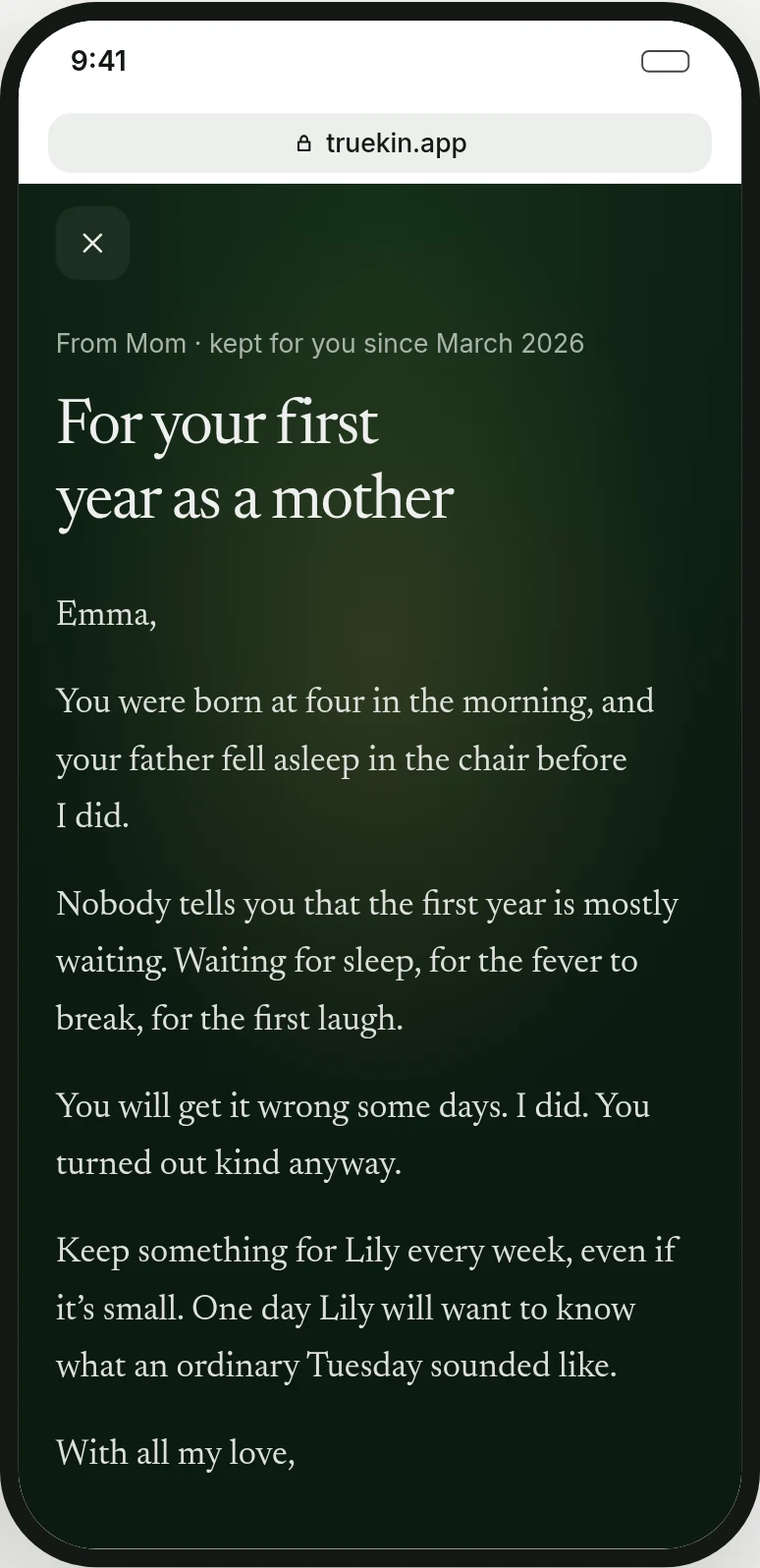 The letter revealed in full, signed by Mom.
