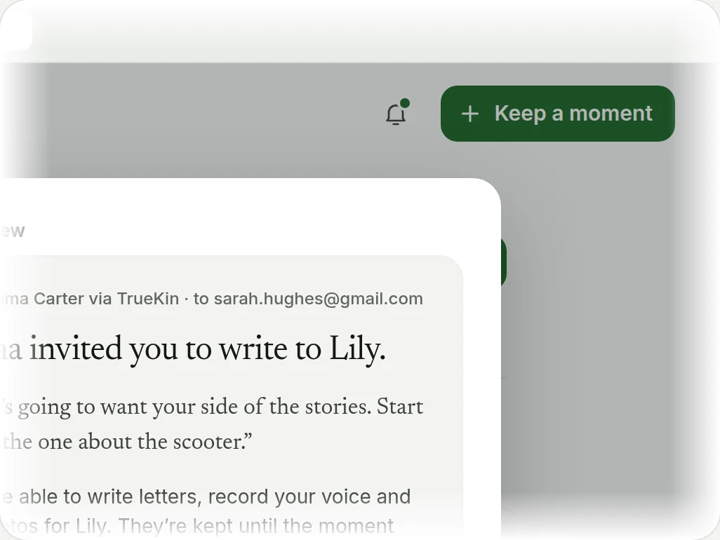 The invite sheet: relationship, email, what they can do, a note, and a preview of the email they’ll get.